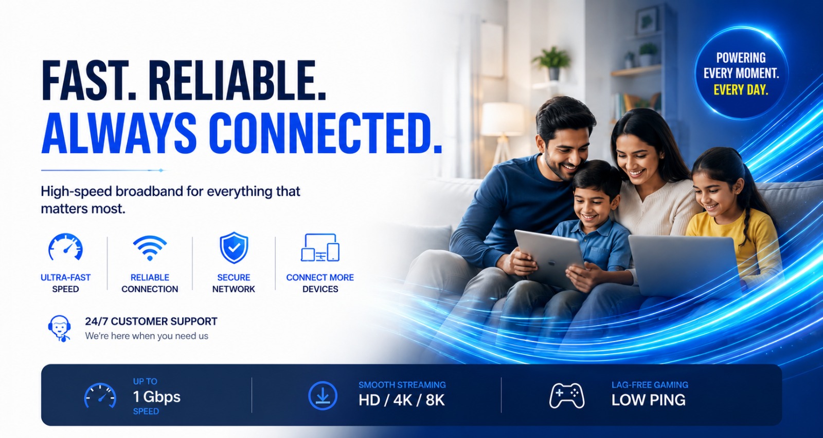 Fast reliable broadband always connected